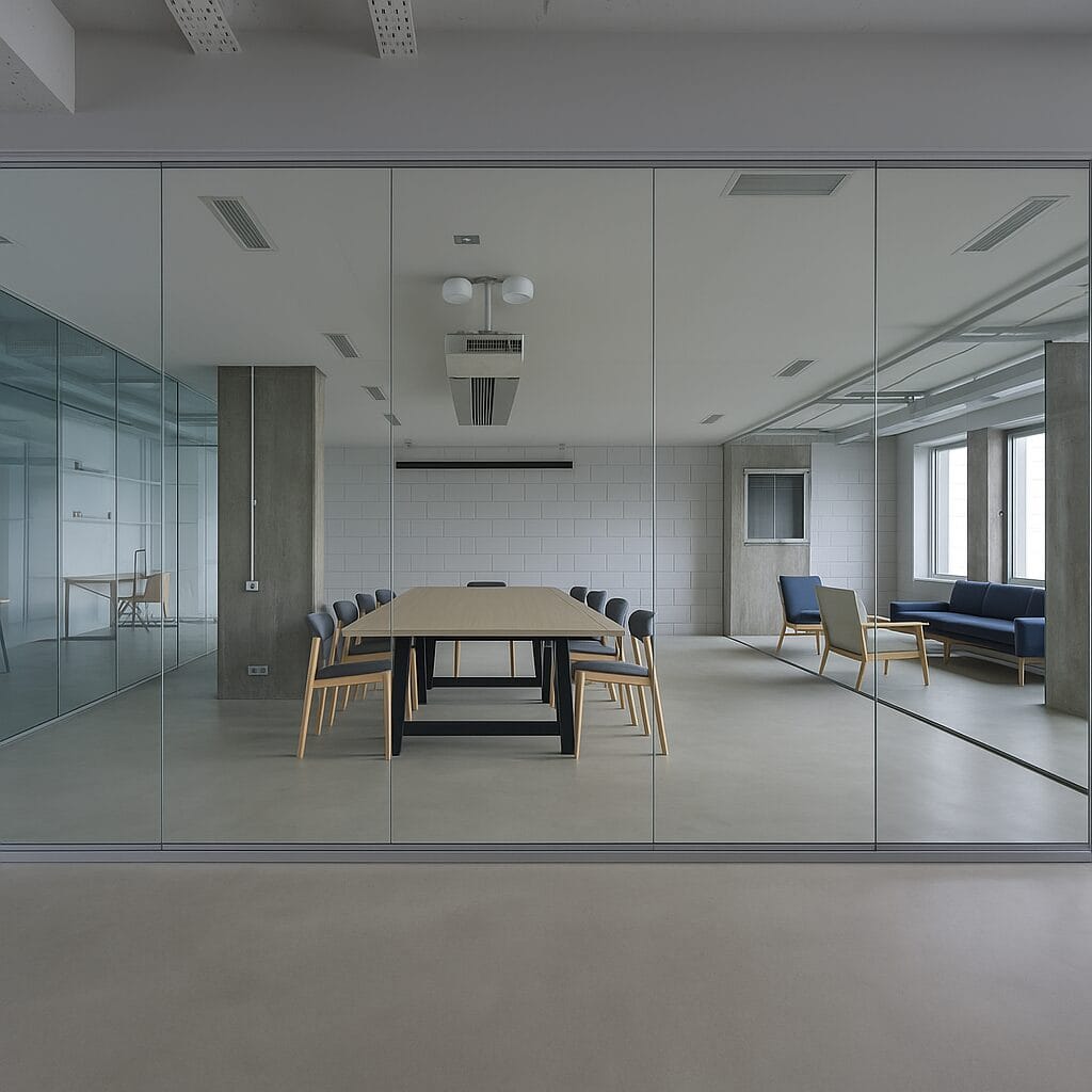 Full height windows installed in the office room 