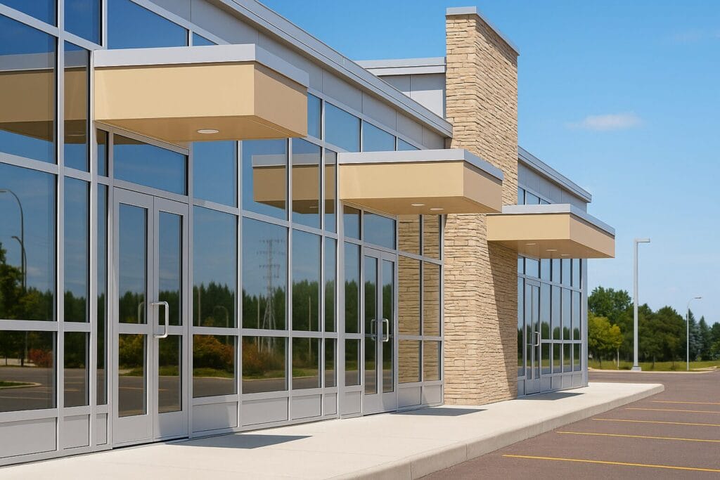Glass doors in front of commercial establishment 